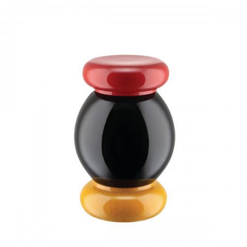 Alessi Salz-/Pfeffer- und Gewürzmühle aus Buchenholz gelb, rot, schwarz, Höhe 11cm