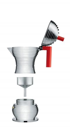 Alessi "Pulcina" Espressomaschine aus Aluminium rot - 3 Tassen