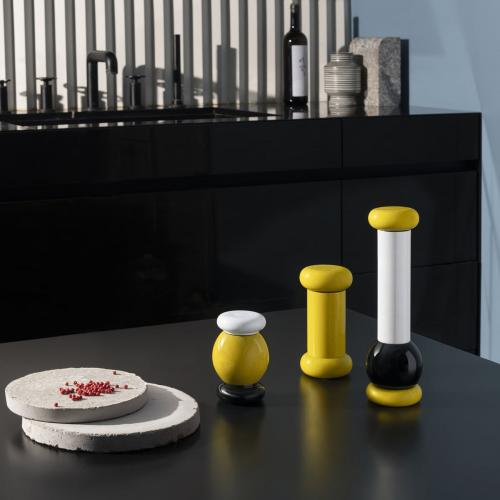 Alessi Salz-/Pfeffer- und Gewürzmühle aus Buchenholz gelb, Höhe 15cm