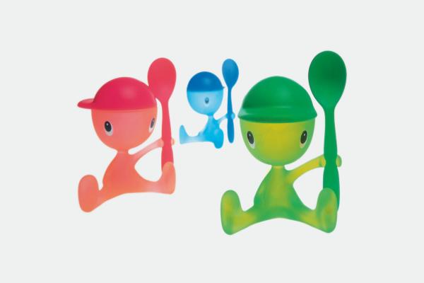 Alessi Eierbecher mit Salzstreuer und Löffel "Cico" Pink