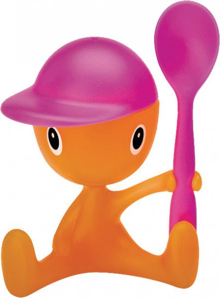 Alessi Eierbecher mit Salzstreuer und Löffel "Cico" Pink