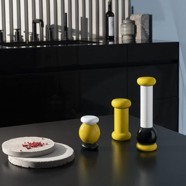 Alessi Salz-/Pfeffer- und Gewürzmühle aus Buchenholz gelb, Höhe 15cm