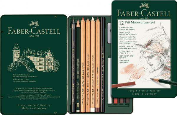 Faber Castell 12er Set Pitt Monochrome Metalletui