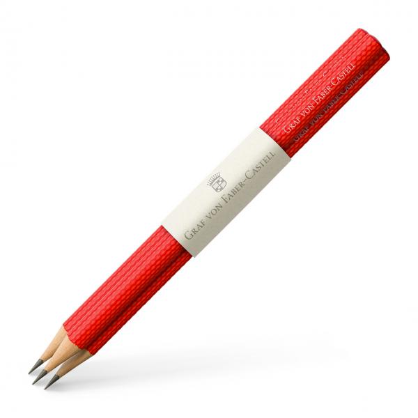 Graf von Faber Castell 3 holzgefasste Bleistifte Guilloche, India Red